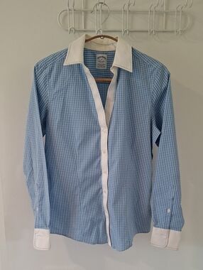 Brooks Brothers Classic Blue Check Shirt w/ White Contrast Collar Non-Iron (6P)